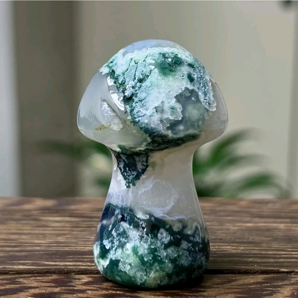 Hand Crafted Other - 20G Natural Water Grass Agate Quartz Crystal Hand Carved Mushroom Healing Reiki